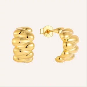 925 Sterling Silver 18K Gold-Plated Chunky Dome Hoop Earrings for Women