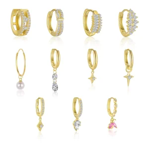 925 Sterling Silver 18K Gold Plated Cubic Zircon Huggie Hoop Drop Dangle Earrings