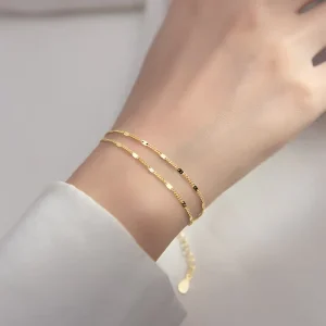 925 Sterling Silver 18K Gold Plated Double Layer Chain Link Bracelet