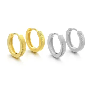 925 Sterling Silver 18K Gold-Plated Geometric Hoop Earrings with Diamond, Brass, and Copper