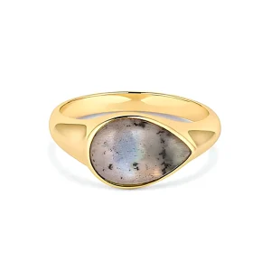 925 Sterling Silver 18K Gold Plated Labradorite Gemstone Ring