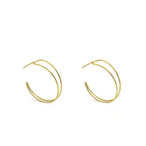 925 Sterling Silver 18K Gold Plated Vermeil Double-Line Large Hoop Earrings