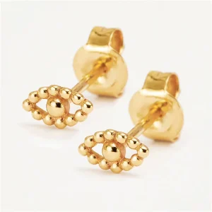 925 Sterling Silver 18K Gold Rhodium Plated Beaded Eye Stud Earrings Delicate Openwork