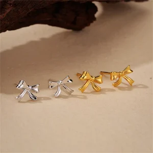 925 Sterling Silver 18K Gold Rhodium Plated Polished Bow Stud Earrings Dainty Ribbon