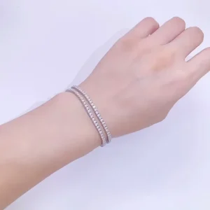 925 Sterling Silver 2-5mm Hip-Hop Single Row Tennis Chain Moissanite Bracelet for Women
