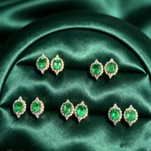 925 Sterling Silver 4mm × 5mm Natural Emerald Stud Earrings