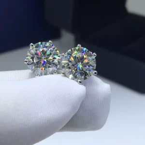 925 Sterling Silver 6 Carat Round Brilliant Cut D Color Moissanite Stud Earrings