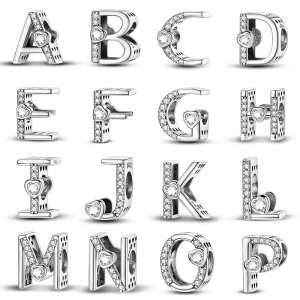925 Sterling Silver A-Z 26 Letter Charms Alphabet Pattern Pendants with Zircon