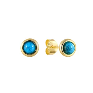 925 Sterling Silver Artificial Turquoise Retro Gold-Plated Stud Earrings