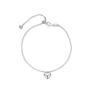 925 Sterling Silver Bean Chain Bracelet with Heart Pendant