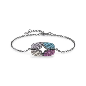 925 Sterling Silver Black Star Chain Bracelet with Colored Zircon