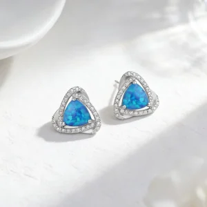 925 Sterling Silver Blue Opal Stud Earrings for Engagement and Wedding