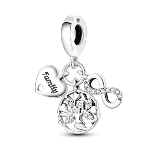 925 Sterling Silver Bow Family Life Tree Charms Pendant with Zircon Fine Jewelry for Women’s Party Gift Design Fit Bracelet