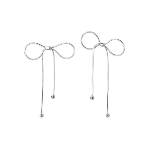 925 Sterling Silver Bowknot Tassel Big Dangle Earrings for Women Daily Party Fine Jewelry