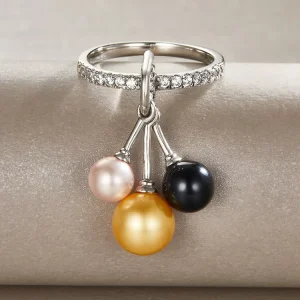 925 Sterling Silver CZ Zirconia Big Pearl Ring