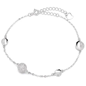 925 Sterling Silver Chain Link Charm Bracelet, Hypoallergenic, Rhodium Plated, Geometric Cubic Zircon