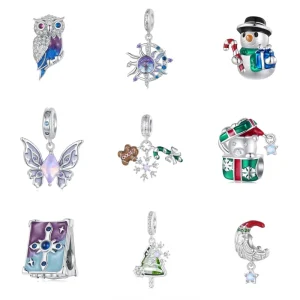 925 Sterling Silver Charms for Bracelets Jewelry Making Christmas Zirconia Enamel Pendants