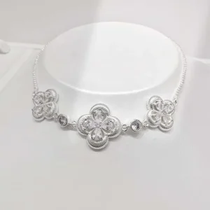 925 Sterling Silver Clover Charm Bracelet 18k Gold Plated Cubic Zirconia