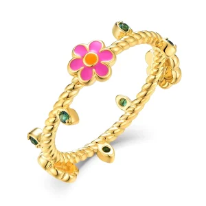 925 Sterling Silver Colorful Enamel Flower Rings for Women