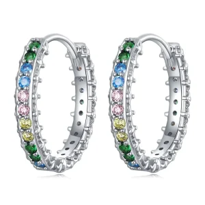 925 Sterling Silver Colorful Zircon Hoop Earrings BSE683