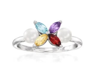 925 Sterling Silver Colorful Zircon Natural Freshwater Pearl Ring