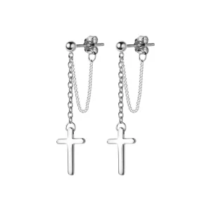 925 Sterling Silver Cross Long Chain Dangle Earrings for Women