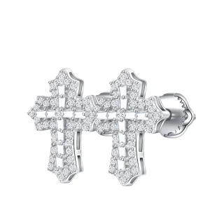925 Sterling Silver Cross Moissanite Stud Earrings Unisex GIA Certified