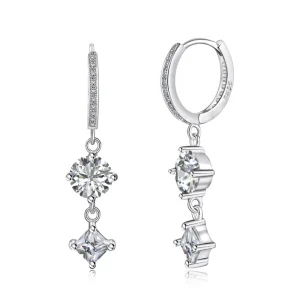 925 Sterling Silver Cubic Zirconia Circle Square Earring Diamond Drop Dangle Earrings for Women Fine Jewelry