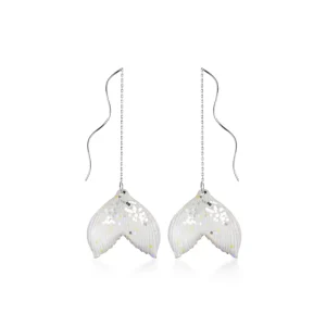 925 Sterling Silver Delicate Fishtail Wavy Dangle Earrings for Women Girls Party Fine Jewelry