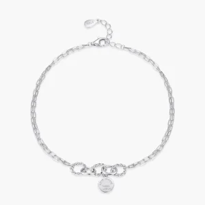925 Sterling Silver Engraved Letter Geometric Round Adjustable Bracelet for Women Wedding Statement Fine Silver Jewelry