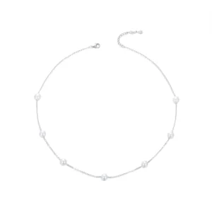 925 Sterling Silver Faux Pearl Beaded Choker Necklace for Women