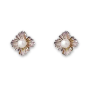 925 Sterling Silver Fine Enamel Stud Earring with Pearl Classic Design for Gift Party Everyday Wear Jewelry