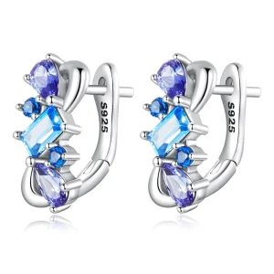 925 Sterling Silver Fine Hoop Earrings Multi Shaped Zircons Ear Clip Dainty Design for Female Wedding Gift BSE640