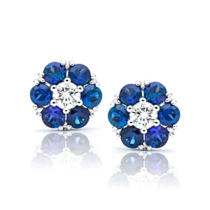 925 Sterling Silver Fine Stud Earring Rhodium Plating Blue Sapphire Stud Earring