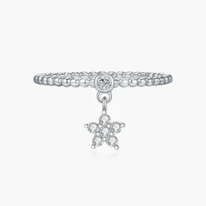 925 Sterling Silver Finger Ring with Moissanite Stars Pendant for Women