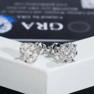 925 Sterling Silver Flower Moissanite Stud Earrings Hip Hop Factory Direct In Stock