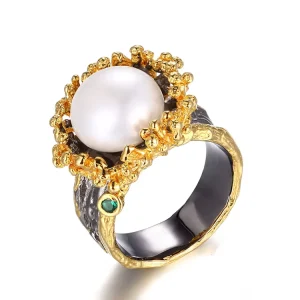 925 Sterling Silver Flower-Shaped Pearl Ring
