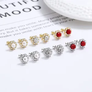 925 Sterling Silver Flower Thread Stud Earrings with Pear Zircon 18K Gold Plated