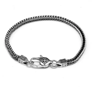 925 Sterling Silver Fox Tail Chain Bracelet with Diamond Pestle Charm for Men