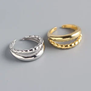 925 Sterling Silver Gemstone Open Rings, Minimalist Retro Design for Women