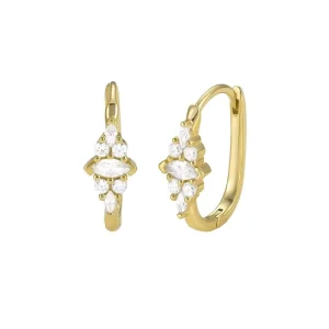 925 Sterling Silver Geometric Marquise Zircon Gold Plated Hoop Earrings