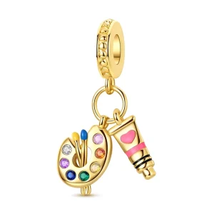 925 Sterling Silver Gold Pendant Charm with Zircon and Color Painting