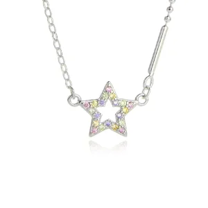 925 Sterling Silver Gold-Plated Colored CZ Diamond Paving Star Pendant Necklace Adjustable Length