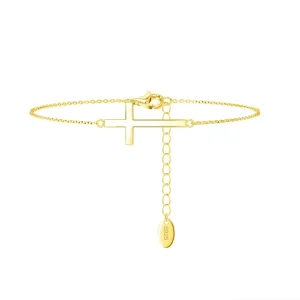 925 Sterling Silver Gold Plated Cross Charm Bracelet for Women