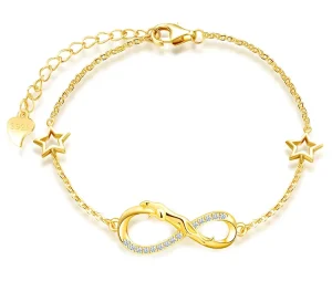 925 Sterling Silver Gold-Plated Leopard Infinity Star Charm Bracelet