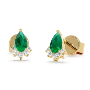 925 Sterling Silver Gold Plated Pear-cut Emerald Stud Earrings