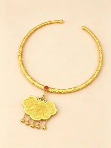 925 Sterling Silver Gold Plated Relief Kylin Choker Collar Fine Cloud Embossing Luxury Wedding Dowry Jewelry Customizable