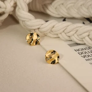 925 Sterling Silver Gold Plated Vermeil Mini Hammered Texture Stud Earrings for Women