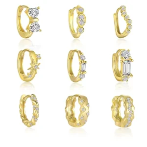 925 Sterling Silver Gold Plated Zircon Hoop Earrings for Women and Girls