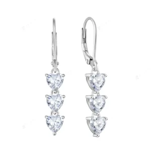 925 Sterling Silver Heart CZ Diamond Drop Dangle Earrings
